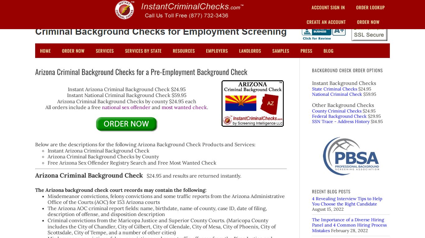 Arizona Criminal Background Checks for Pre-Employment