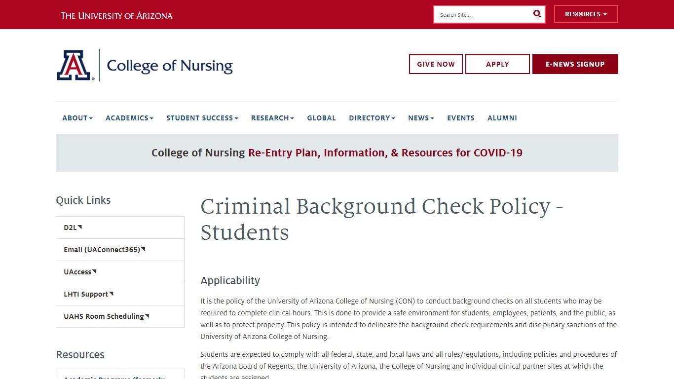 Criminal Background Check Policy - Students | University of Arizona ...